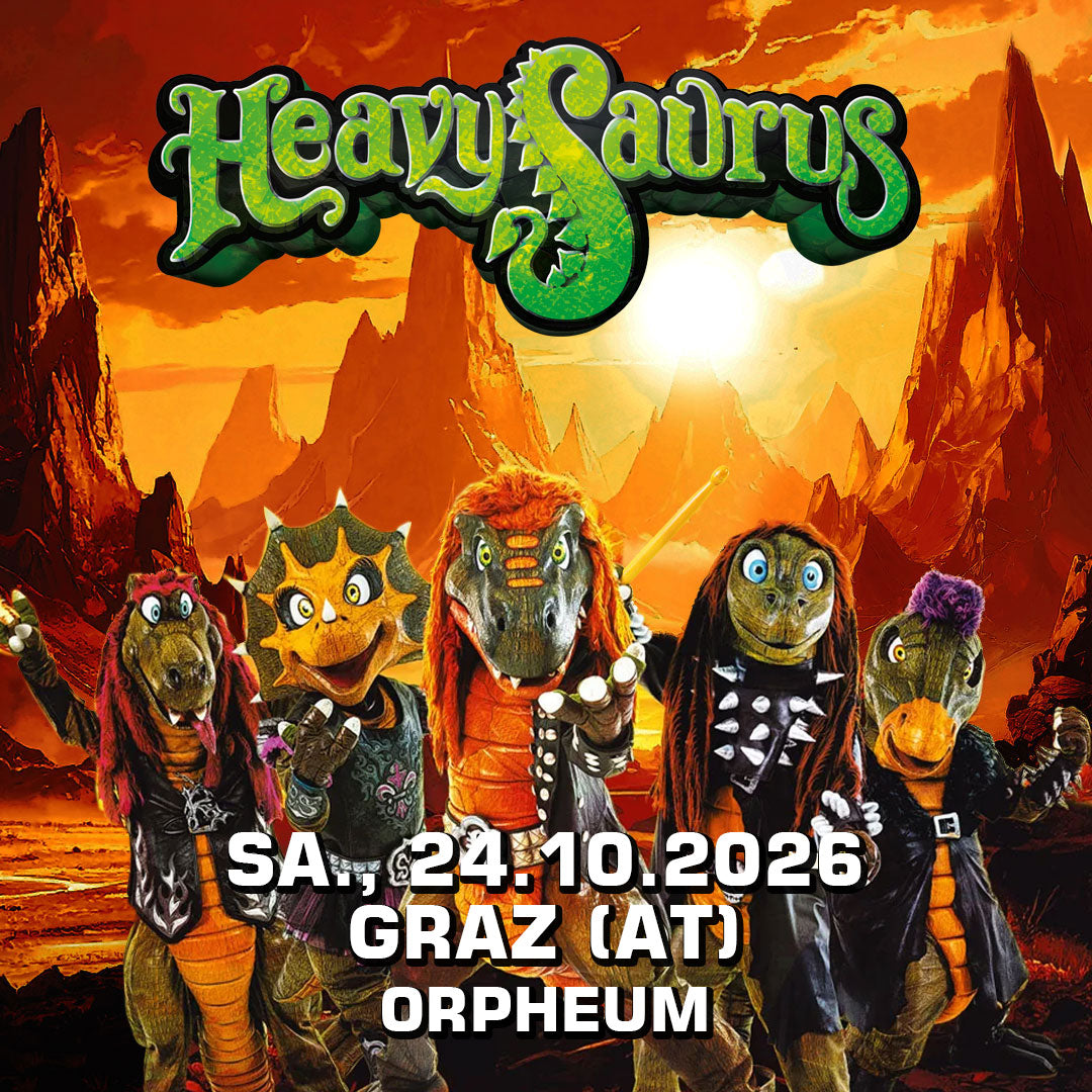 Heavysaurus Konzert in Graz, Österreich, im Orpheum um 17:30 Uhr, Live-Event mit Band auf der Bühne.